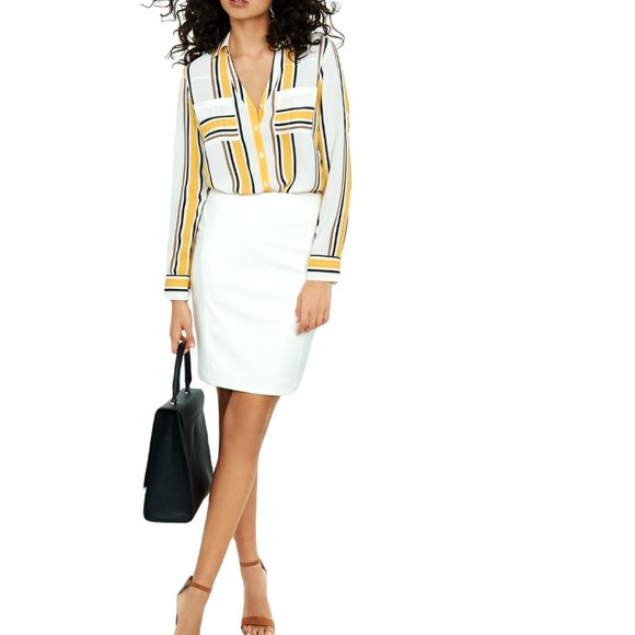 Express Minus the Leather Midi High Banded Waist Skirt Ivory Slit Plus Size 18 - Picture 3 of 10